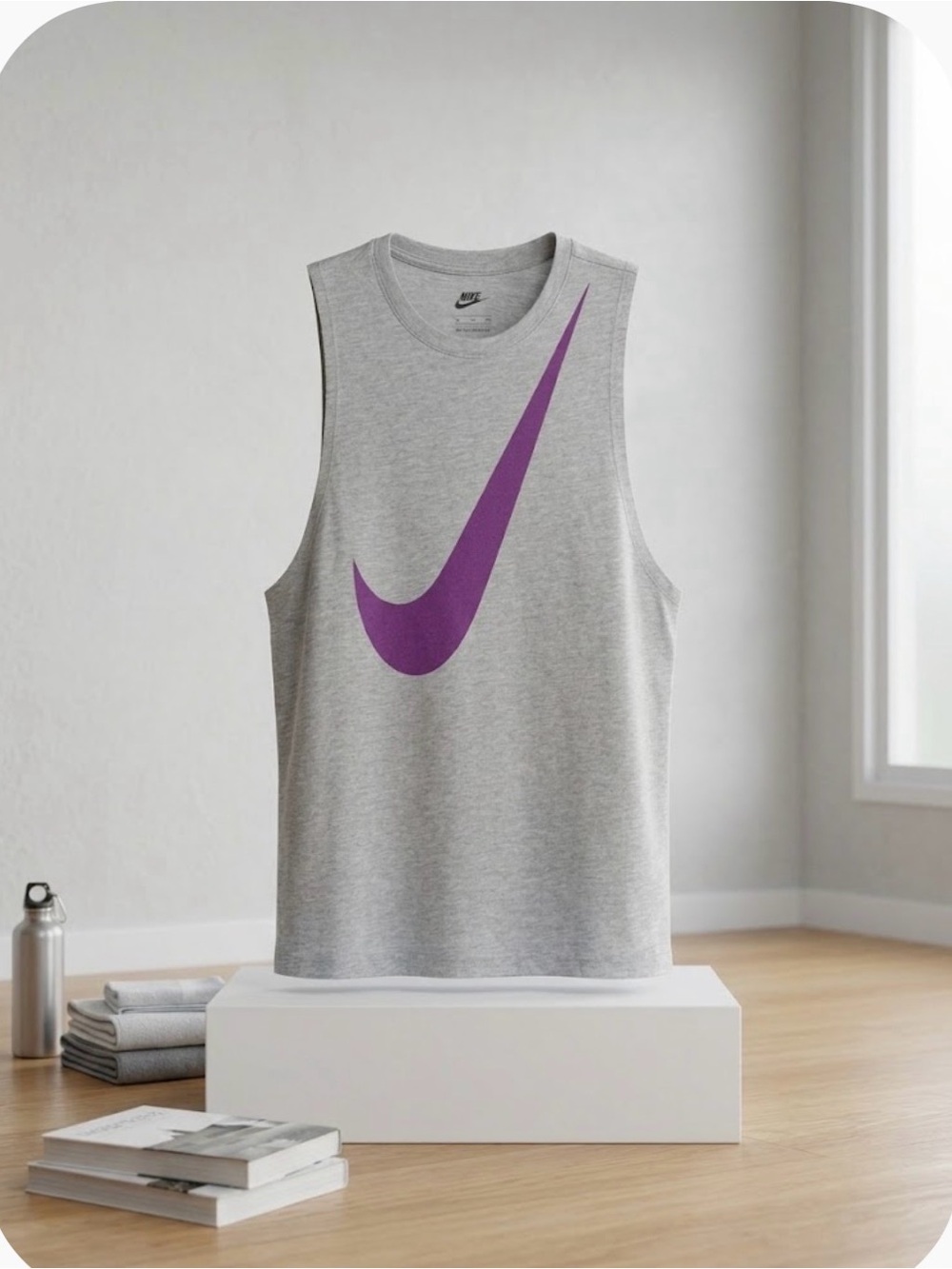 Nike Heather Gray Tank with Purple Swiosh size M-Athletic Cut & Tri-Blend Soft